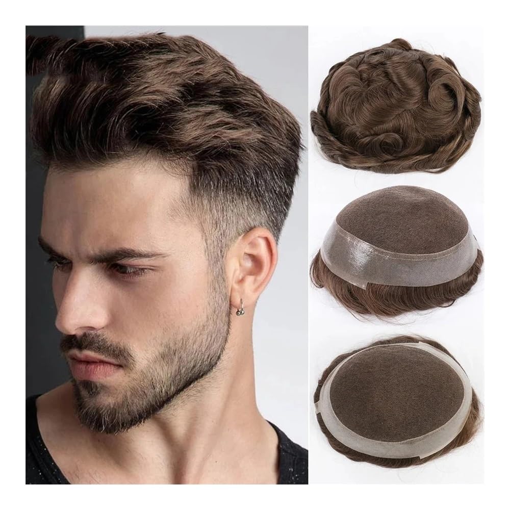 Toupet pour hommes chauves en cheveux humains avec membrane PU et lace