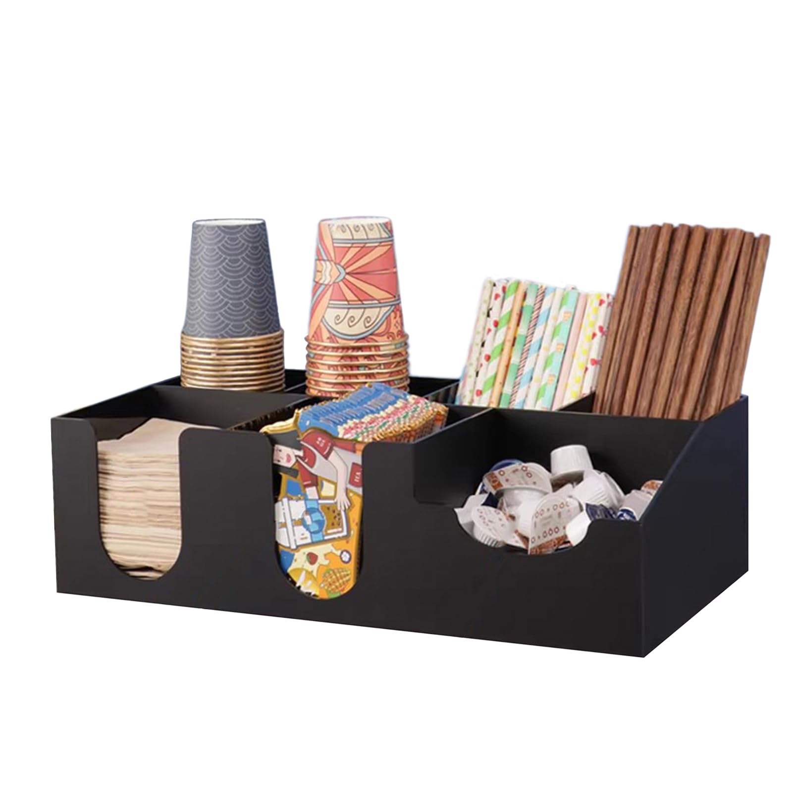 Organizador para café - Caja para organizar cápsulas Tazas Vasos Sobres de azúcar o de té - Bandeja de almacenaje con Compartimentos,Negro