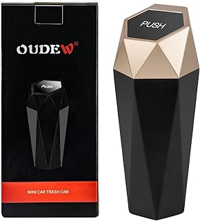 Car Trash Can with Lid, New Car Dustbin Diamond Design, Leakproof Vehicle Trash Bin, Mini Garbage Bin for Automotive Car, Home, Office, Kitchen, Bedroom, 1PCS (Gold)