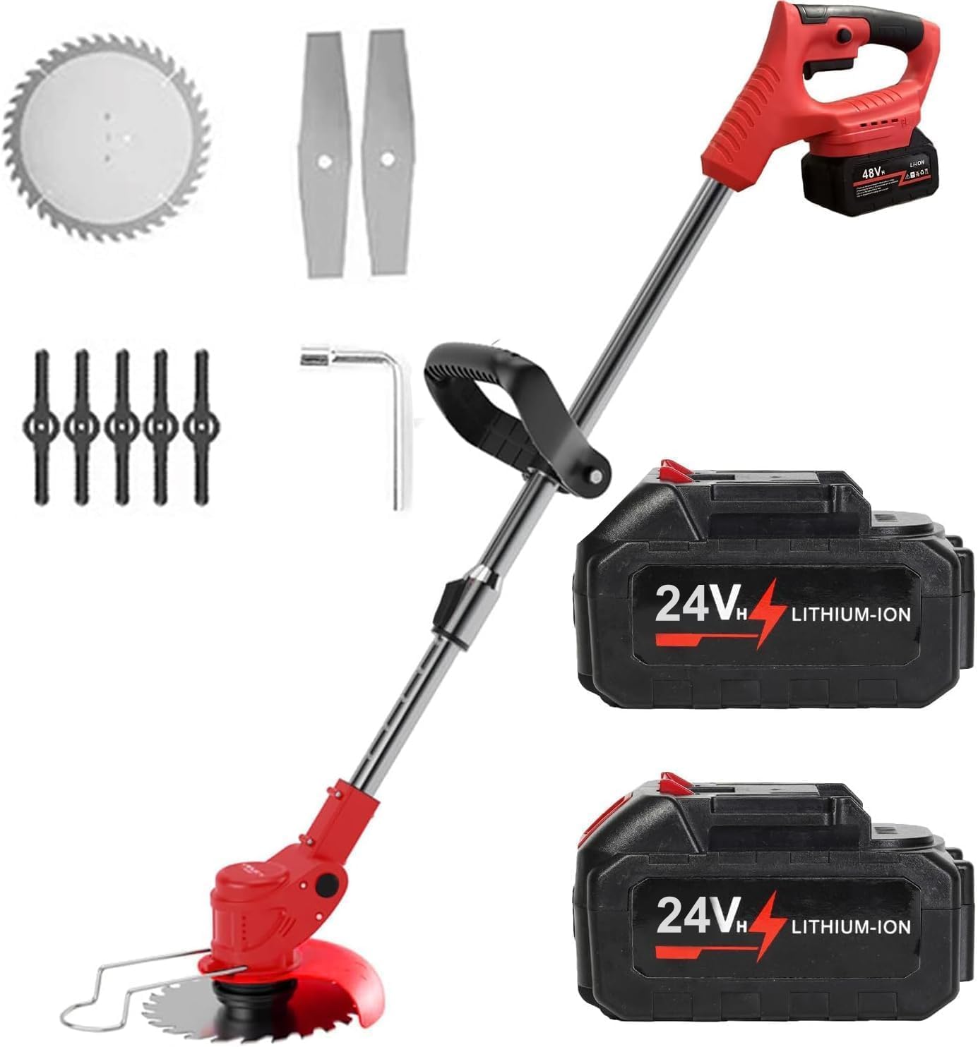 Electric Wireless Rechargeable Edge Cutter 24V - 25cm Cutting Width | 2-in-1 Mower & Trimmer | Adjustable Height | 3 Blade Types | Lightweight & Portable | Lawns & Gardens