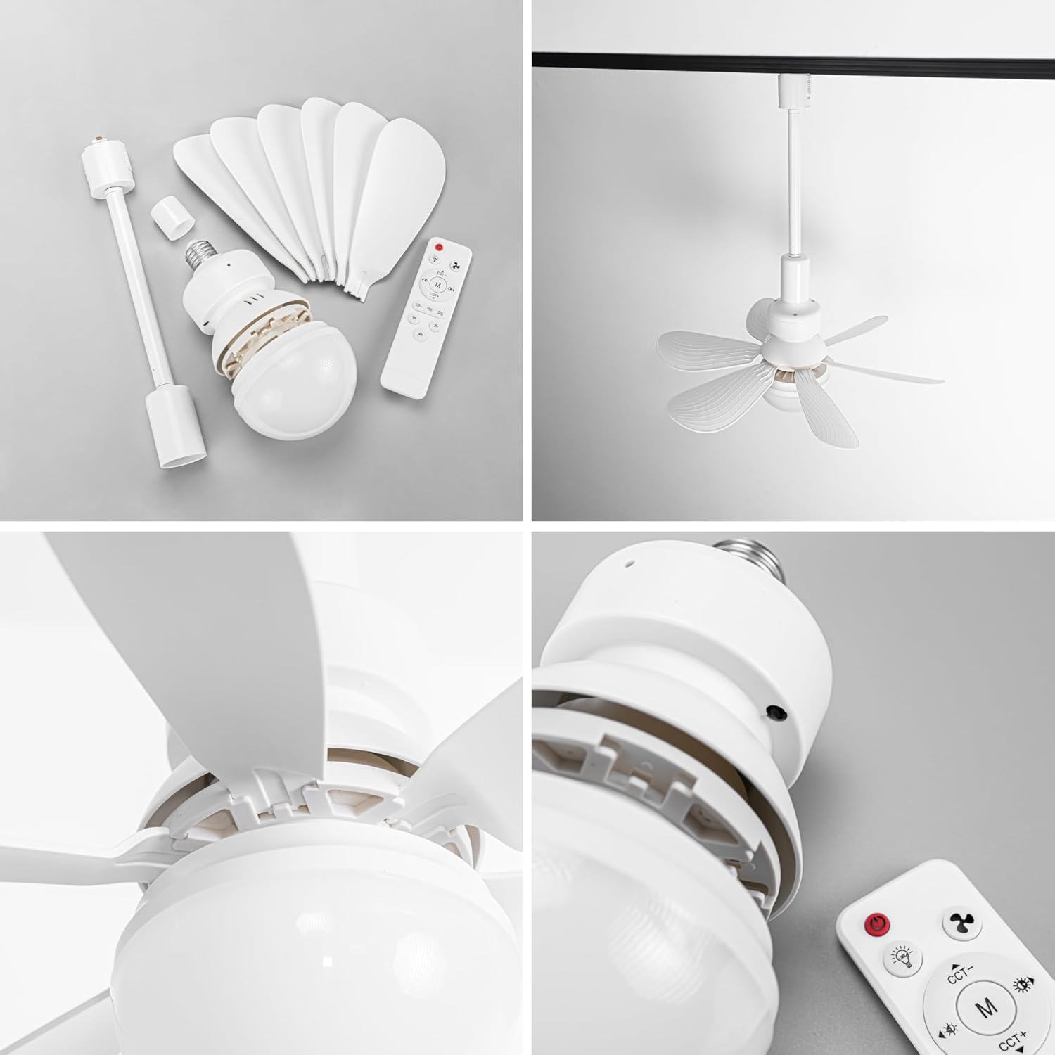 19.2 Inches Height H-Type Track Lighting With Fan Remote Control Dimmable Adjusted Wind Power Modern Design For Living Room Bedroom Kitchen Home