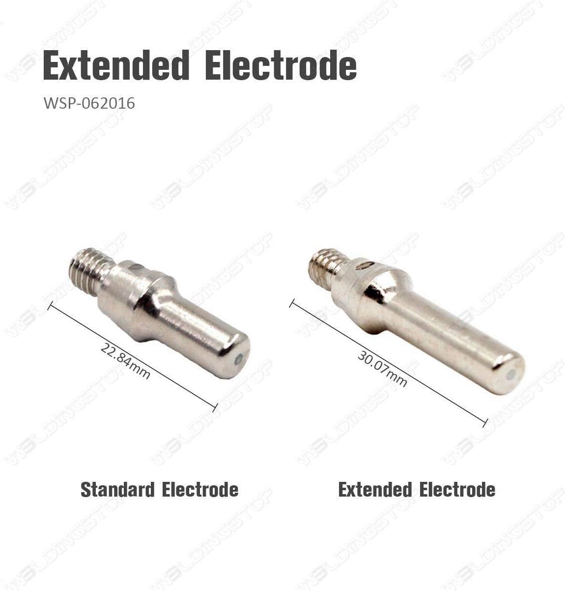 PT-60 IPT-60 Extended Electrode 52583 Extended Tip 51318L.08 Nozzle 0.8mm 0.031'' Plasma Cutting 20-30A Consumables PK-20 (10pcd Extended Electrodes + 10pcs 0.8mm Tips)