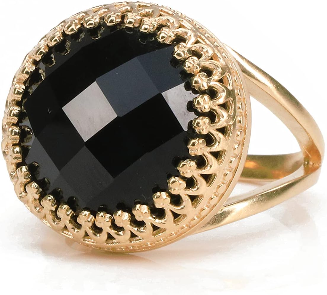 Onyx Rings for Women - Round Black Onyx in 14k Rose Gold - Classic Handmade Rings - Jewelry for Engagement, Wedding, Promise Ring, Fashion - with Special Packaging
