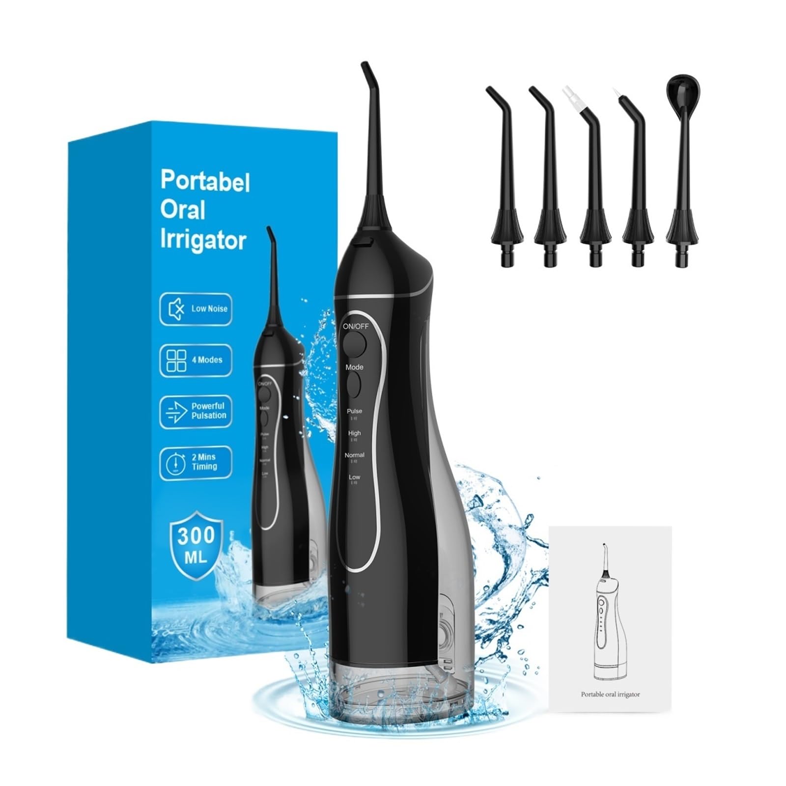Irrigatore orale portatile idropulsore dentale for apparecchi ortodontici a casa e in viaggio(Black)