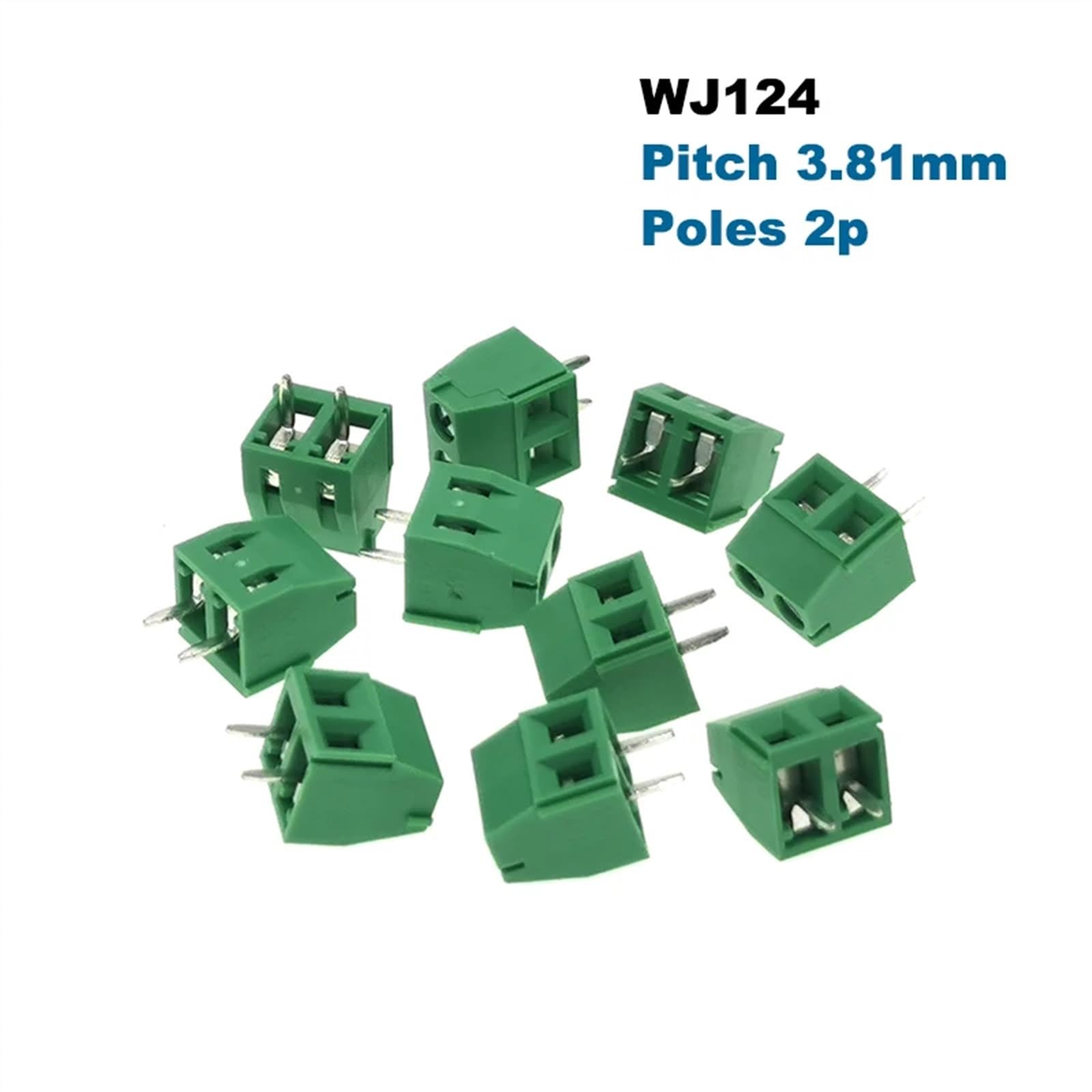 100 pièces vis PCB bornier pas 3.81mm fil câble connecteur Morsettiera broche droite 2P 3P WJ124 Bornier 300V 15A 1.5mm²(2P)