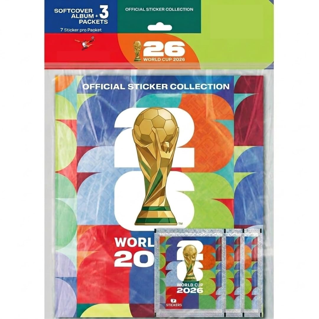 World Cup 2026 zestaw startowy z miękką okładką, album kolekcjonerski z 3 torebkami z naklejkami – oficjalny album z naklejkami dla kolekcjonerów i fanów piłki nożnej + ochrona przed wysyłką