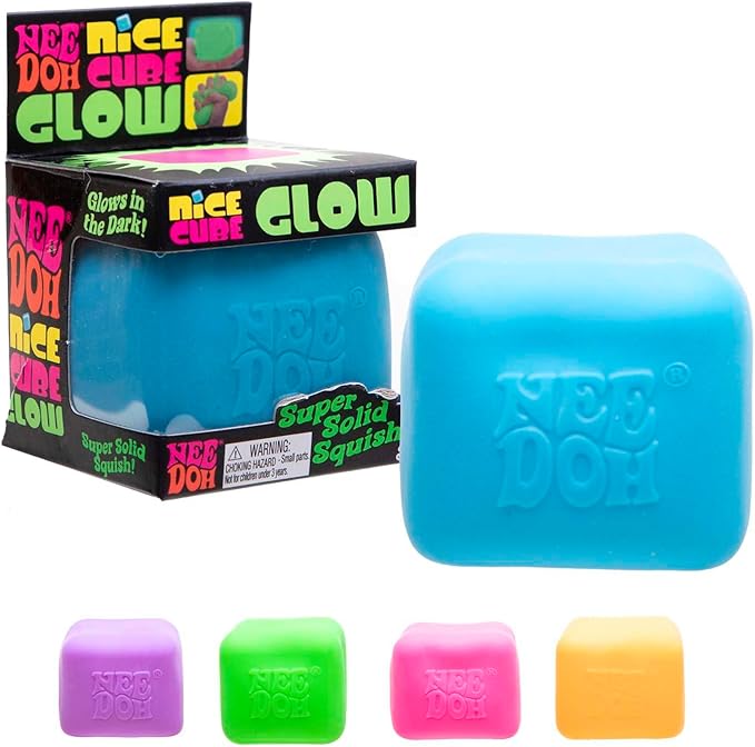 Schylling NeeDoh Nice Cube Glow - Squeeze Toy with a Super Solid Squish - Glows 