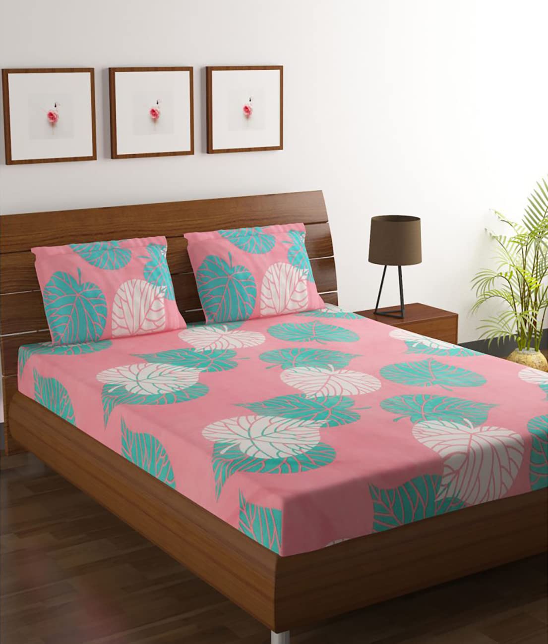 HOMETALES Double Microfibre Pink Floral Fitted Bedsheet