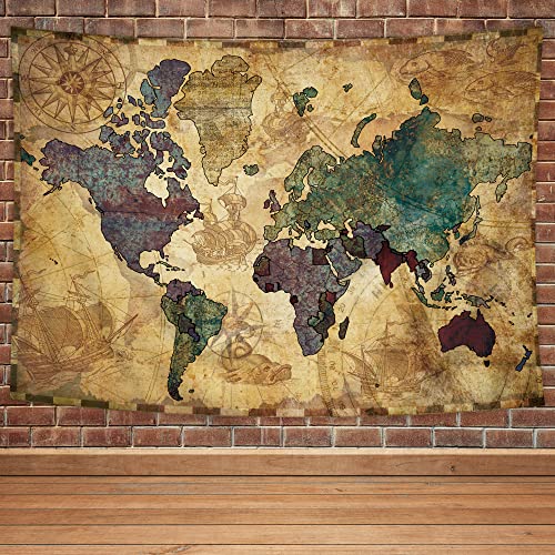 Imirell Vintage-Weltkarte, Wandteppich, 198 x 140 cm, Retro-Historischer Globus, altnordischer Stil, nautisch, nostalgisch, Wandbehang, Schlafzimmer, Wohnzimmer, Wohnheim, Heimdekoration, Stoff Cover