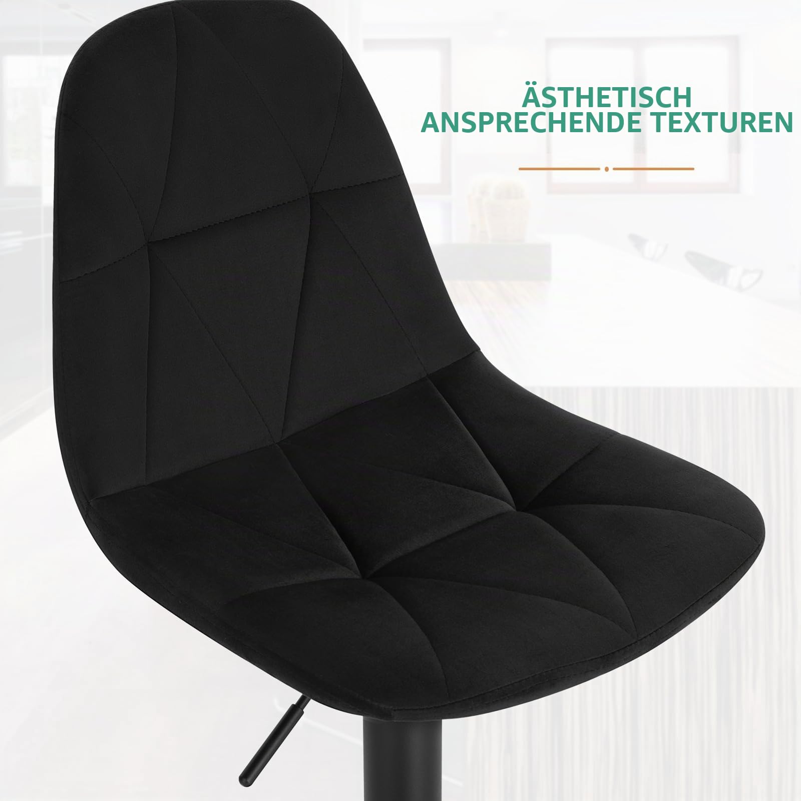 Lestarain Barhocker, Tresenhocker, Bistrohocker, Design-Hocker mit Rückenlehne, höhenverstellbar, 360° Drehhocker, Barstuhl mit Samtbezug, aus Metall, Sitzhöhe 60-81 cm, schwarz, LBAI64003-1