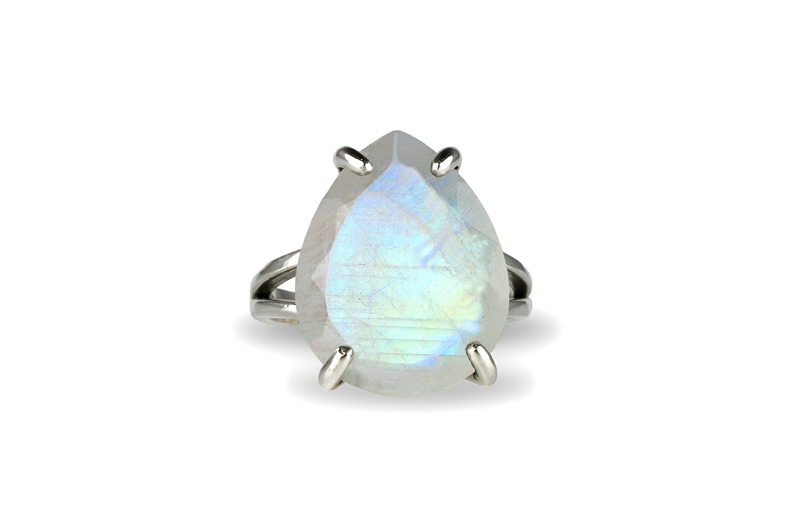 Leuchtender Mondstein Ring - Auffälliger Edelstein 925 Sterling Silber Ring, Mode Ring, Großer Stein Ring - Individuell Anpassbare Ringgröße und Material - mit Geschenkbox