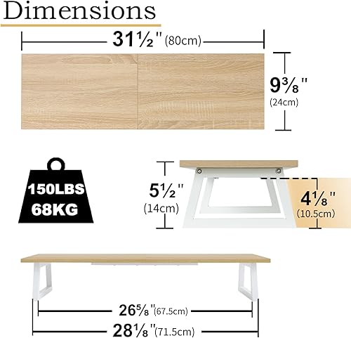 Miniatura 4 de TEAMIX Elevador de monitor doble de 31.5 pulgadas, soporte de TV ancho para 2 monitores, elevador de escritorio de madera y acero para organización