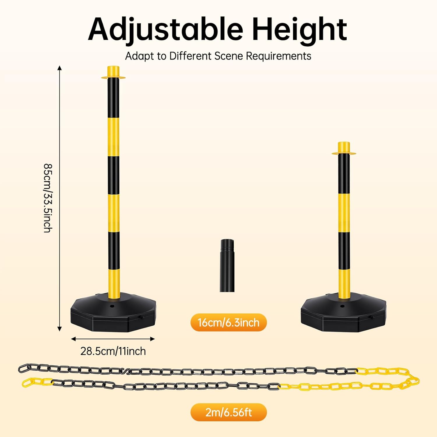 6 Pack Adjustable Traffic Delineator Post Cones,Street Stanchions Construction Safety Driveway Barrier,Portable Parking Pole w/Chains,Parking Barrier,Chain Link Barriers,Plastic Stanchion Set Stands