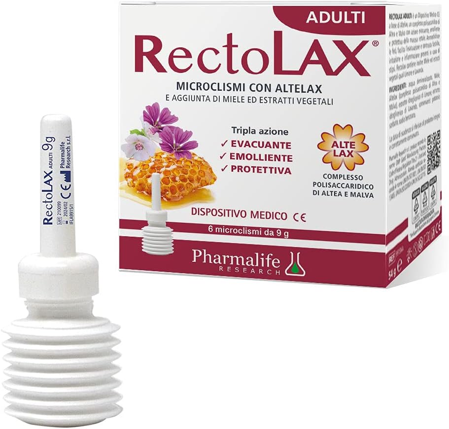 Pharmalife Rectolax 6 Microclismi 9 g - Microclismi per Adulti con Altelax, Miele ed Estratti Vegetali