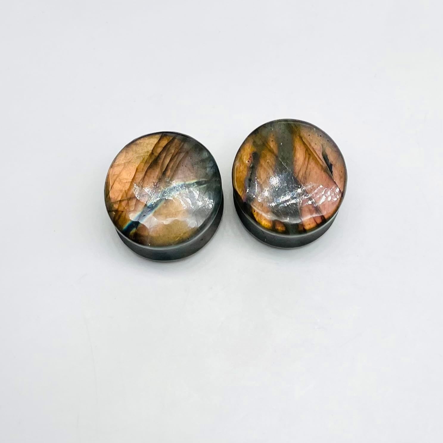 Uni Craft Natural Rare Flash Labradorite Crystal Handmade Double Flare Convex/Concave Round Ear Plugs Naga Body Jewlry Gauges Size 9/16" (14mm) Ready to Ship