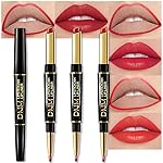 evpct 3Pcs Red Velvet Matte Lip Liner and Lipstick Combo Set Kit for Women, Dark Light Bright Ruby British Red Magic 24 Hours Lipstick and Lip Liner Makeup Set Stain Long Lasting Waterproof labial