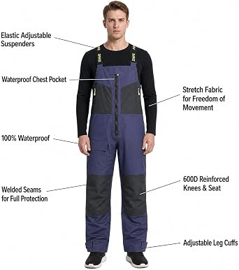 Men's PRO Offshore Sailing Suit, Waterproof Jacket & Bib Trousers | Ocean High-Tech, Hi-Vis Hood, Reinforced Hips & Knees, Adjustable Braces, Reflective Safety Details, Coastal Cruising