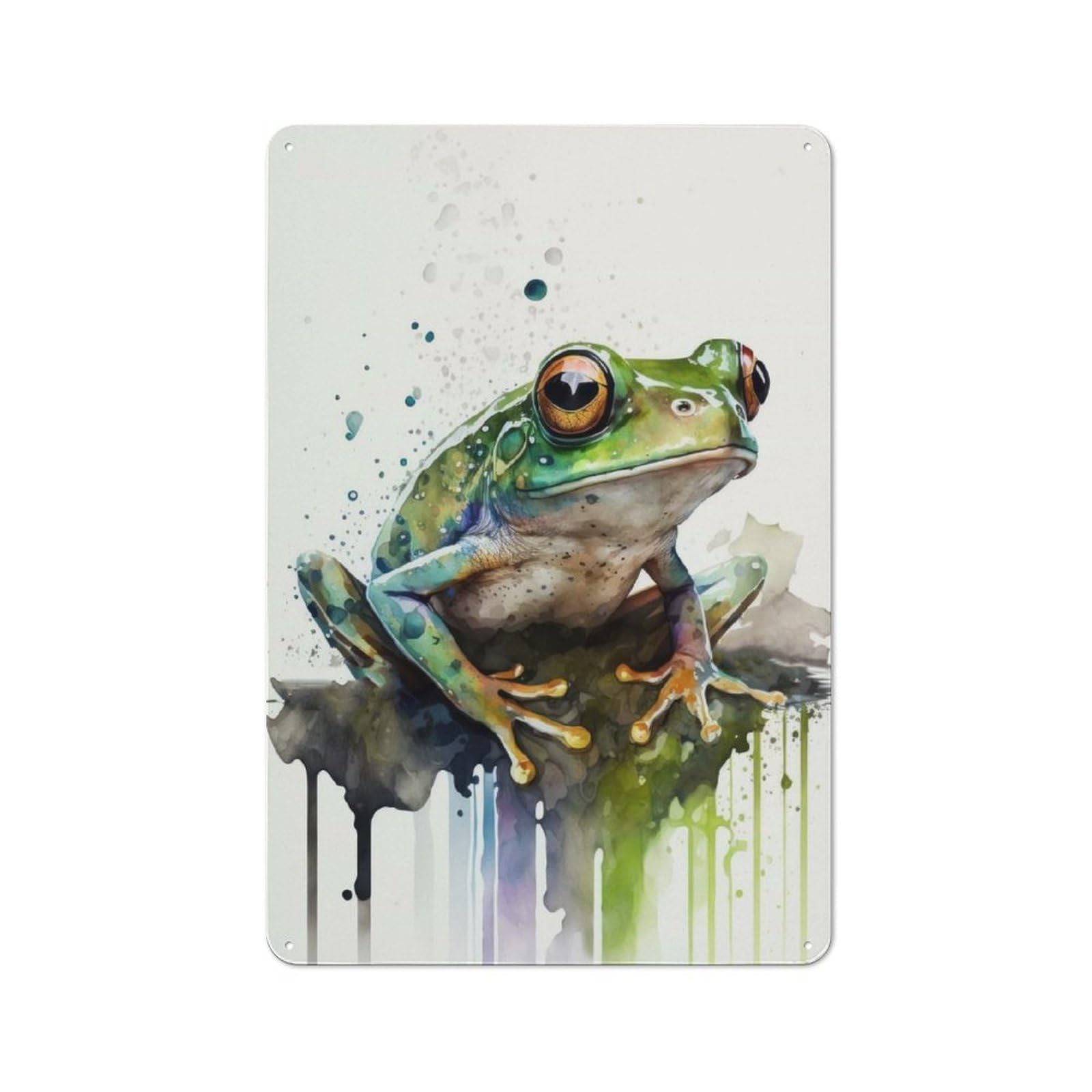 Junmoney Frog Watercolor Rustic Tin Sign 30X20cm For Garden Room Or Summerhouse, New-Space Wall Decor For Garden Room Decor Fans