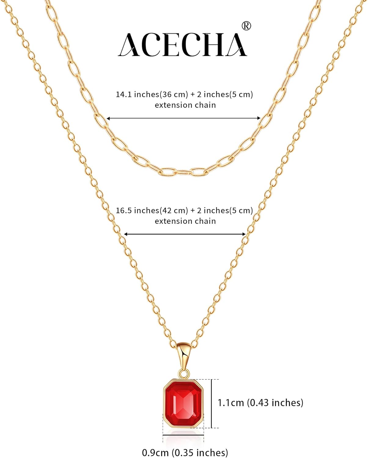 ACECHA Gold Layered Necklaces for Women, 18k Gold Plated Paperclip Chain Choker Necklace with Rectangle Crystal Birthstone Pendant Dainty Emerald Green Jewelry Gifts - Image 5