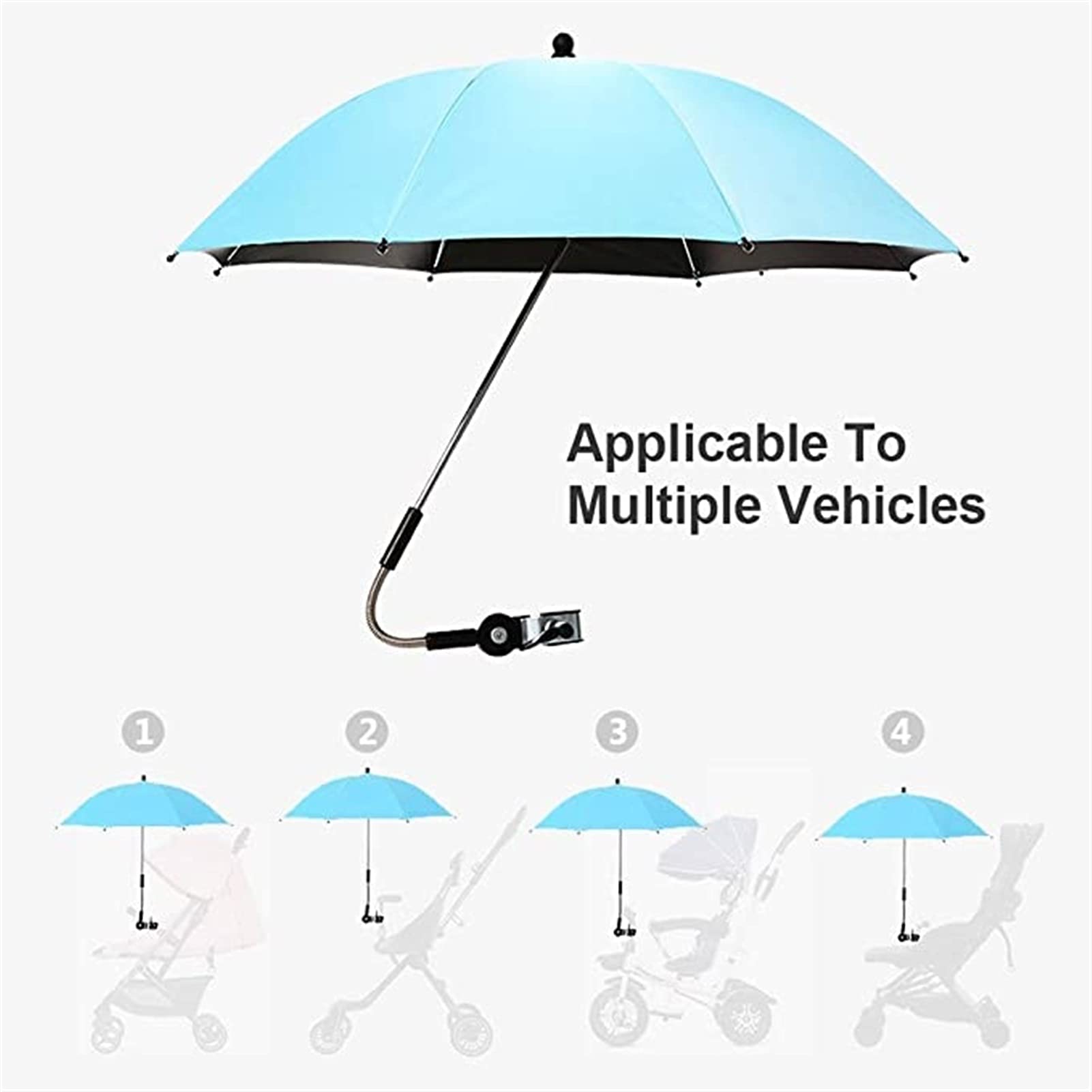 Parasol De Landau, Parasol UV Universel pour Poussettes Et Poussettes, Parasol De Poussette À Clip, Parasol De Poussette pour Bébé avec Pince De Fixation Réglable (Color : Gray, Size : 75cm)