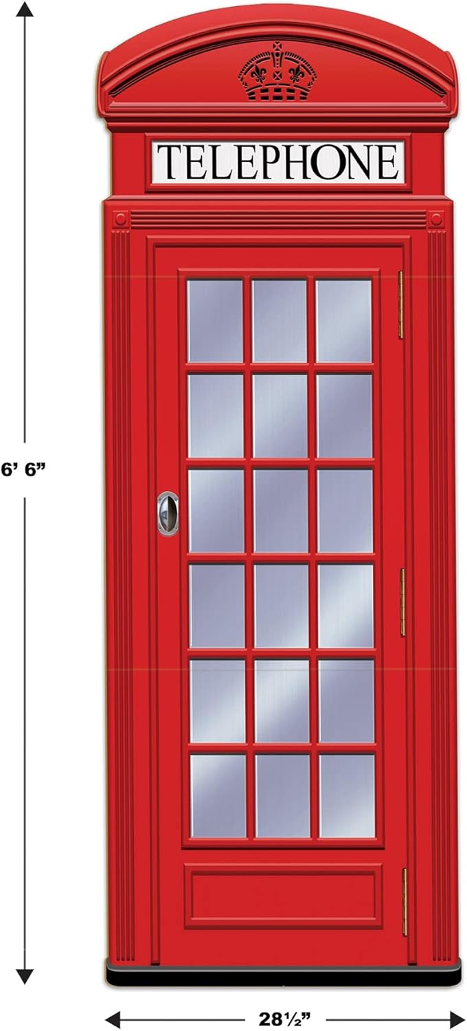 Beistle Phone Box Stand-Up – British London England Red Telephone Booth Cardboard Cutout Decoration with Easel for International Travel Theme Parties Events Photo Props, 6 Feet 6 Inches x 28½ Inches