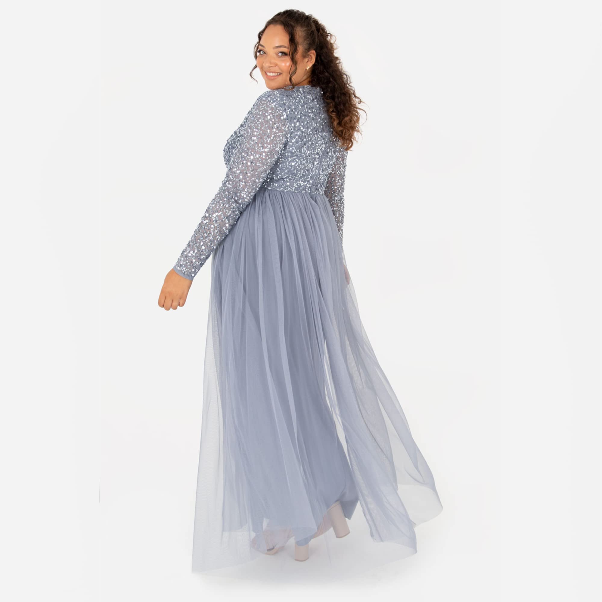 Maya Deluxe Women's Maya Embellished Long Sleeve Maxi Dress Bridesmaid