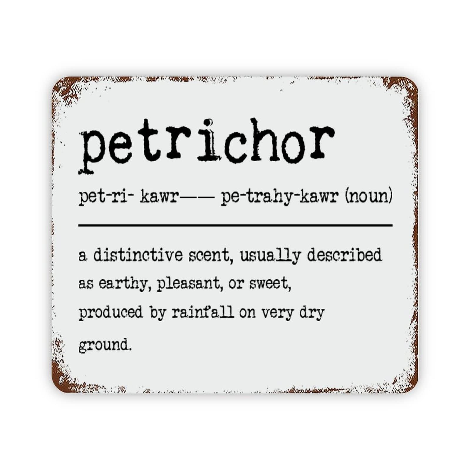 ENEDNATE Vintage Man Cave Aluminum Tin Metal Sign with Saying 12x16 Inch Petrichor Definition Dictionary Word Meaning Retro Street Metal Signs for Indoor Outdoor Garden Patio Yard Cafe Pub Home Decor