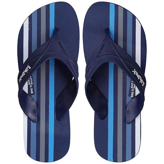 Men's Flip Flops, Navy Blue Striped, Cushioned Footbed, Broad Strap, Firm Grip, Trendy Side Wall Grooving, Beach Sandals-image-0