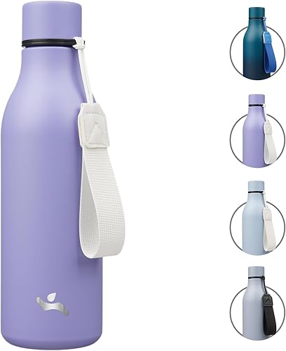 Miniatura 30 de Botella de agua aislada con correa, botella de acero inoxidable de doble pared de 25 onzas, botella de agua al vacío, botella de metal, rosa claro
