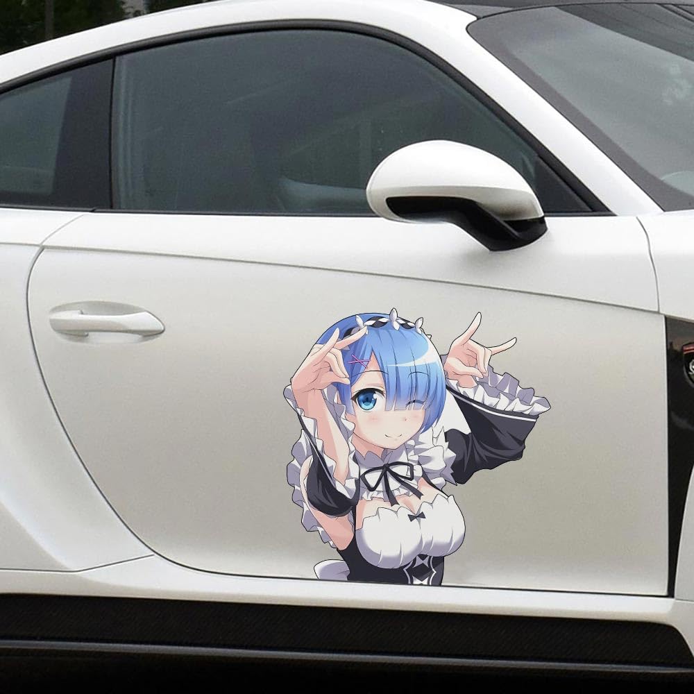 16.9 Inch Anime Car Decals Rem Trunk Bumper Refrigerator JDM Accessories Campvan Luggage Window Scratch-Proof Stickers (A)