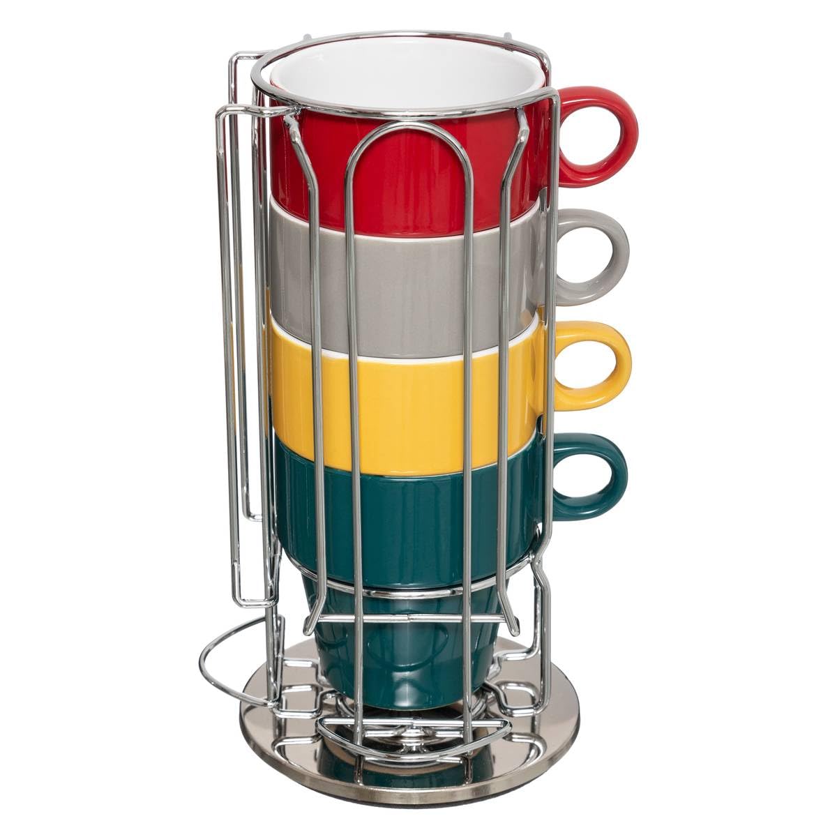 Secret De Gourmet – Lot De 6 Tasses à Café Love 260 Ml Avec Support – Design Élégant En Porcelaine Et Acier – Cadeau Idéal Maison