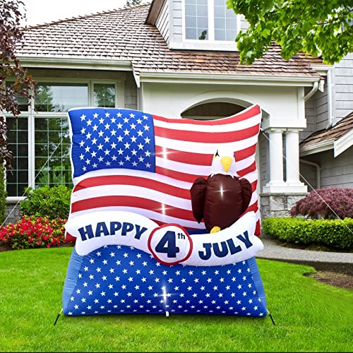 6 Ft 4Th Of July Inflatables Outdoor Decorations, Patriotic Happy 4Th July American Stripes Flag And Bald Eagle Independence Day Inflatables Decor For Fourth Of July Memorial Day Yard Lawn Decor #TOP6