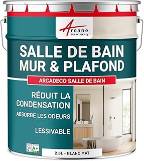 ARCANE INDUSTRIES Peinture salle de bain, mur et plafond | Peinture anti condensation et humidit&eacute; | 29 couleurs disponibles - 2.5 L Blanc