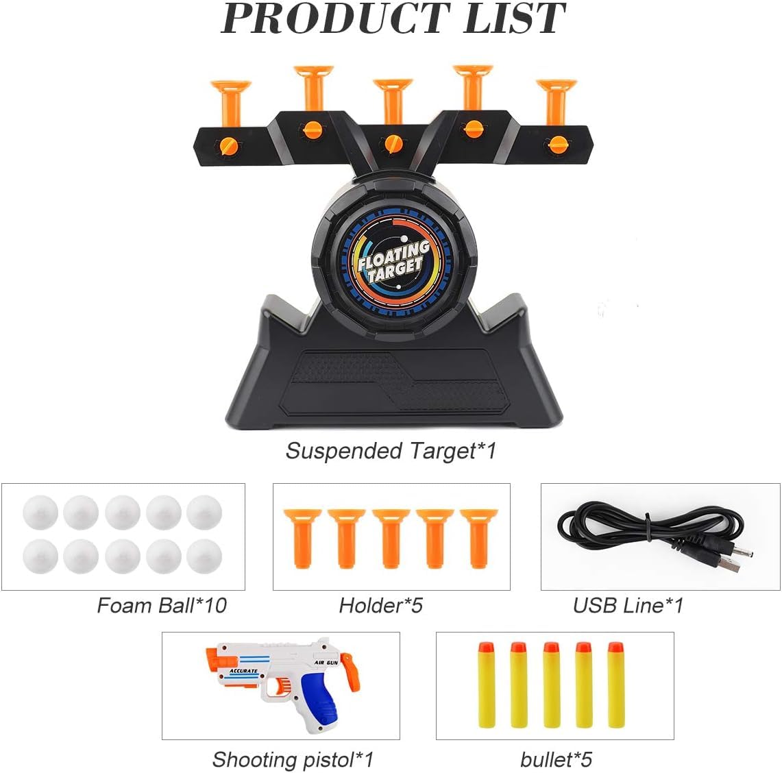 Herefun Gioco Bersaglio Galleggiante, Bersaglio Galleggiante Elettrico, Giochi di tiro Elettrico, Freccette Gioco Sparatutto Shooting Giocattoli da Allenamento con 2 Pistole, 10 Proiettile (arancione)