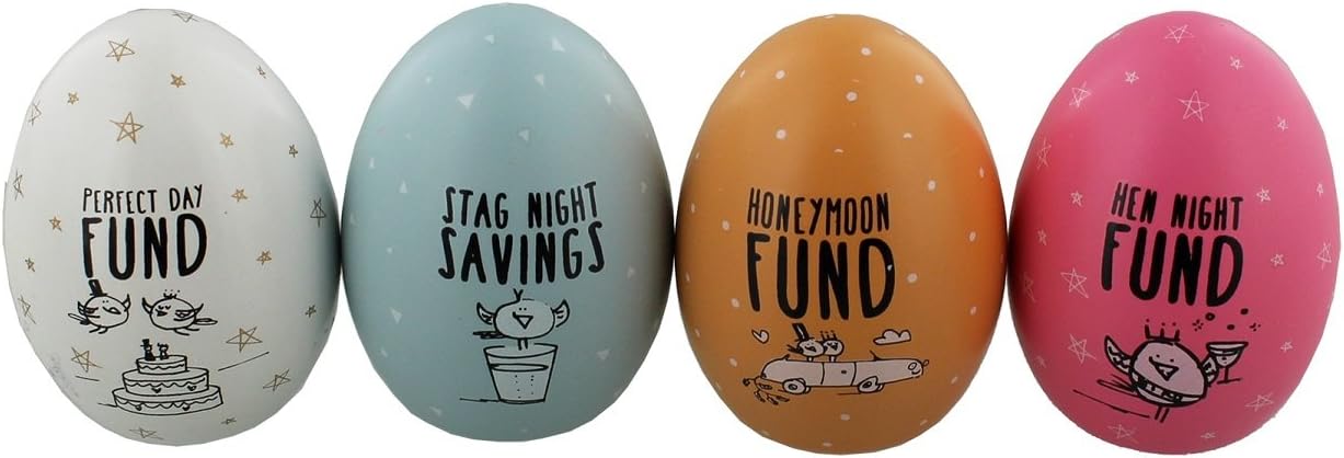Money Box/Pot ~ Egg Shaped Savings Pots ~ Set of 4 ~ EGGCELLENT WEDDING