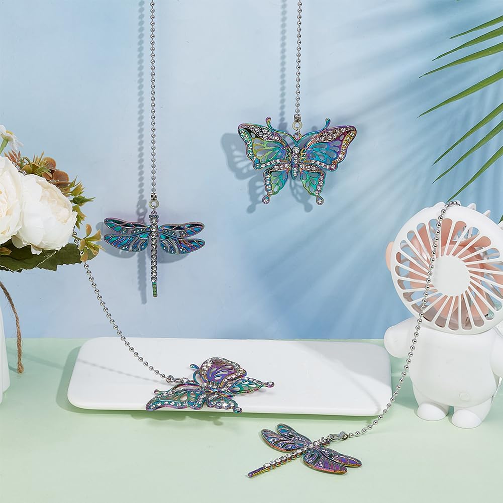 BENECREAT 4Pcs Butterfly & Dragonfly Alloy Ceiling Fan Pull Chain Extenders, Retro Rainbow Ceiling Fan Extension with Steel Ball Chain for Ceiling Light Fans Lamps and Wall Lights - Image 5