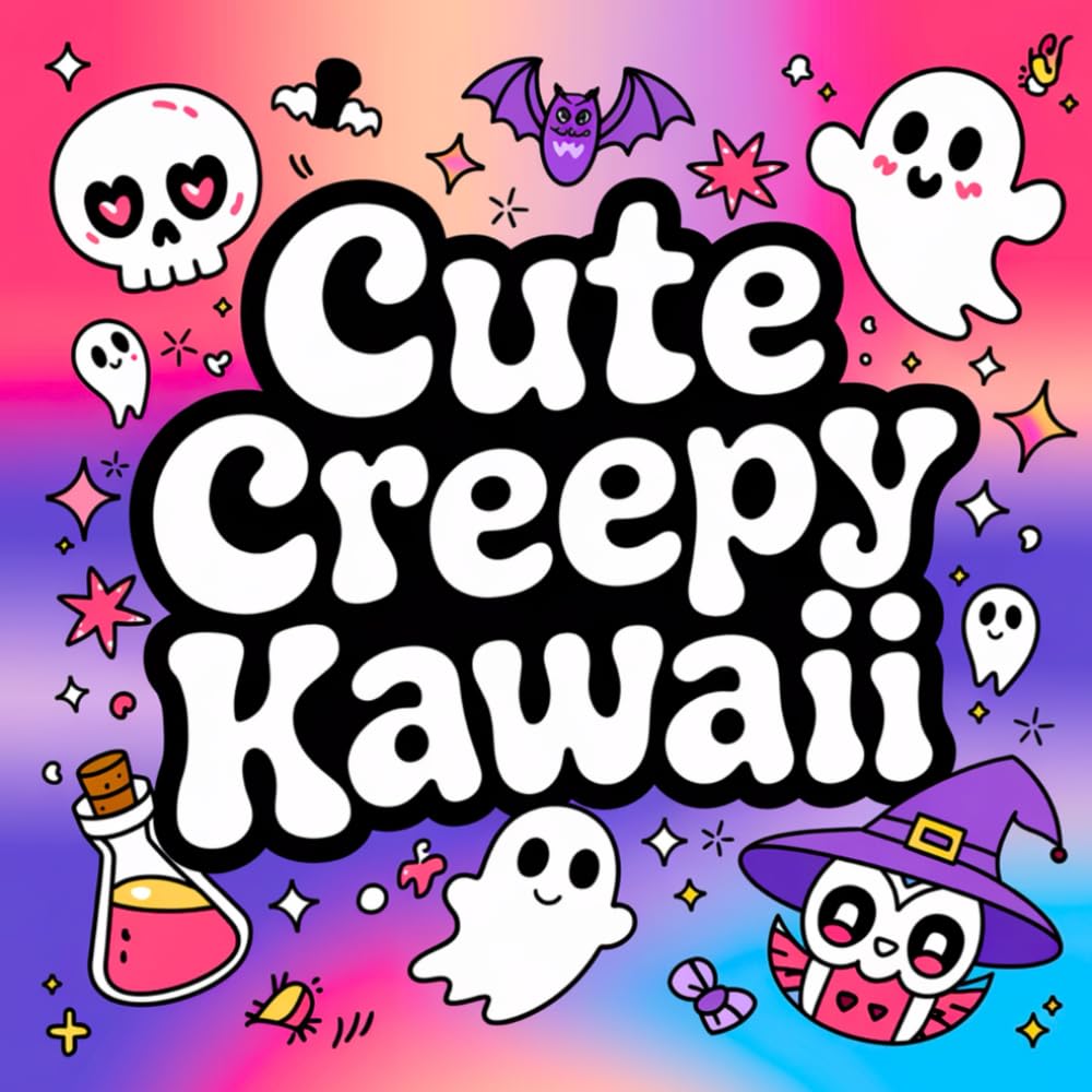 Cute Creepy Kawaii: Bold and Easy Coloring Book with 50 Cute and Spooky Pastel Goth Designs, Suitable for Both Adults and Kids
