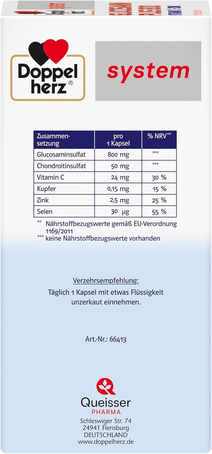 Doppelherz system GLUCOSAMIN 800 PLUS – Mit Vitamin C als Beitrag zur normalen Kollagenbildung für eine normale Knorpelfunktion – 120 Kapseln