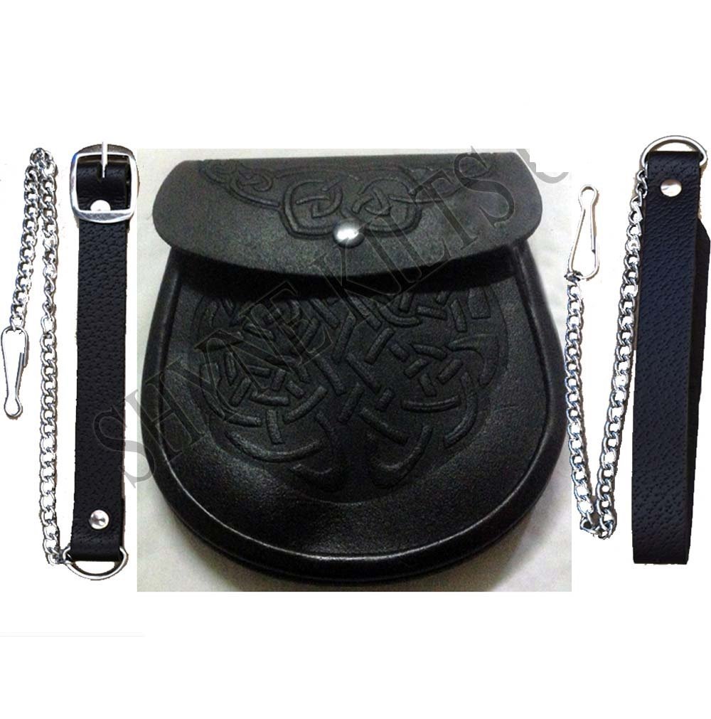 Pochette Médiévale En Cuir Avec Ceinture - Motif Nœud Celtique En Relief - Pour Kilt Ou Costume