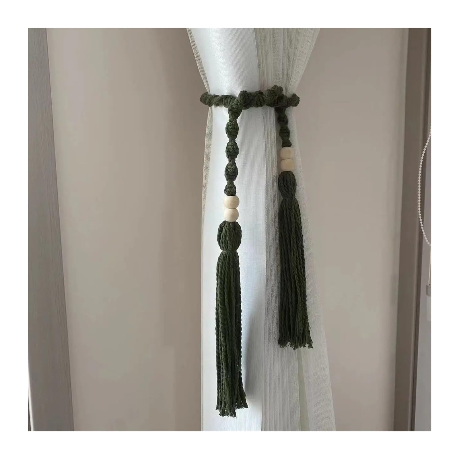 Alzapaños De Cortina Trenzados 4 Pares de Correas for Cortinas, Cuerda for Colgar Cortinas, Cuerda de algodón Tejida a Mano, Hebillas for Cortinas, Correas Decorativas for Cortinas(Dark Green)