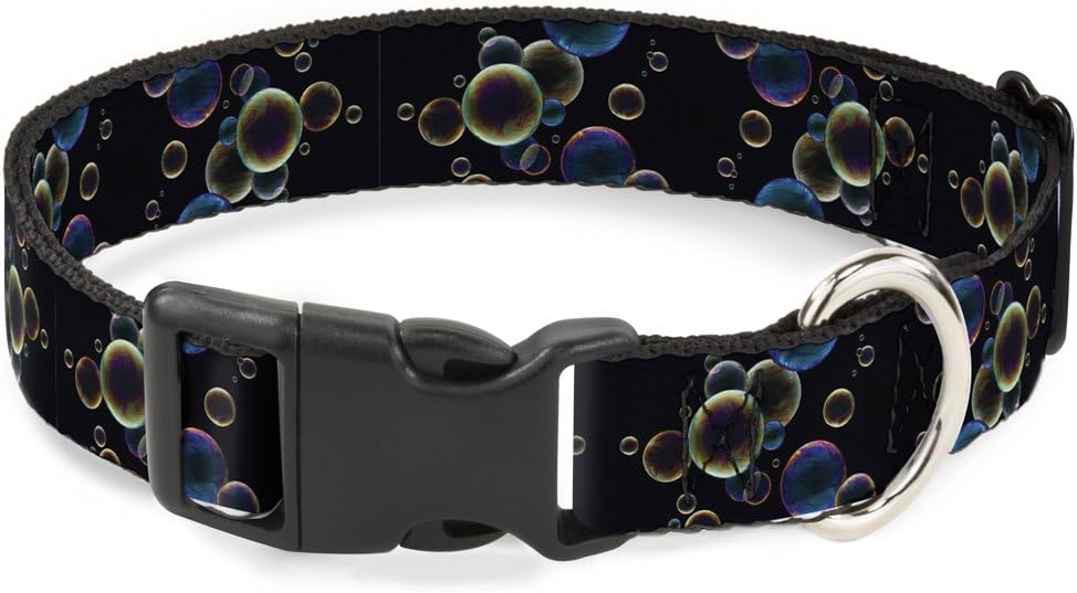 Buckle-Down Bubbles Black/Iridescent Multi Color Plastic Clip Collar, 1.5" x 18-32"/Large