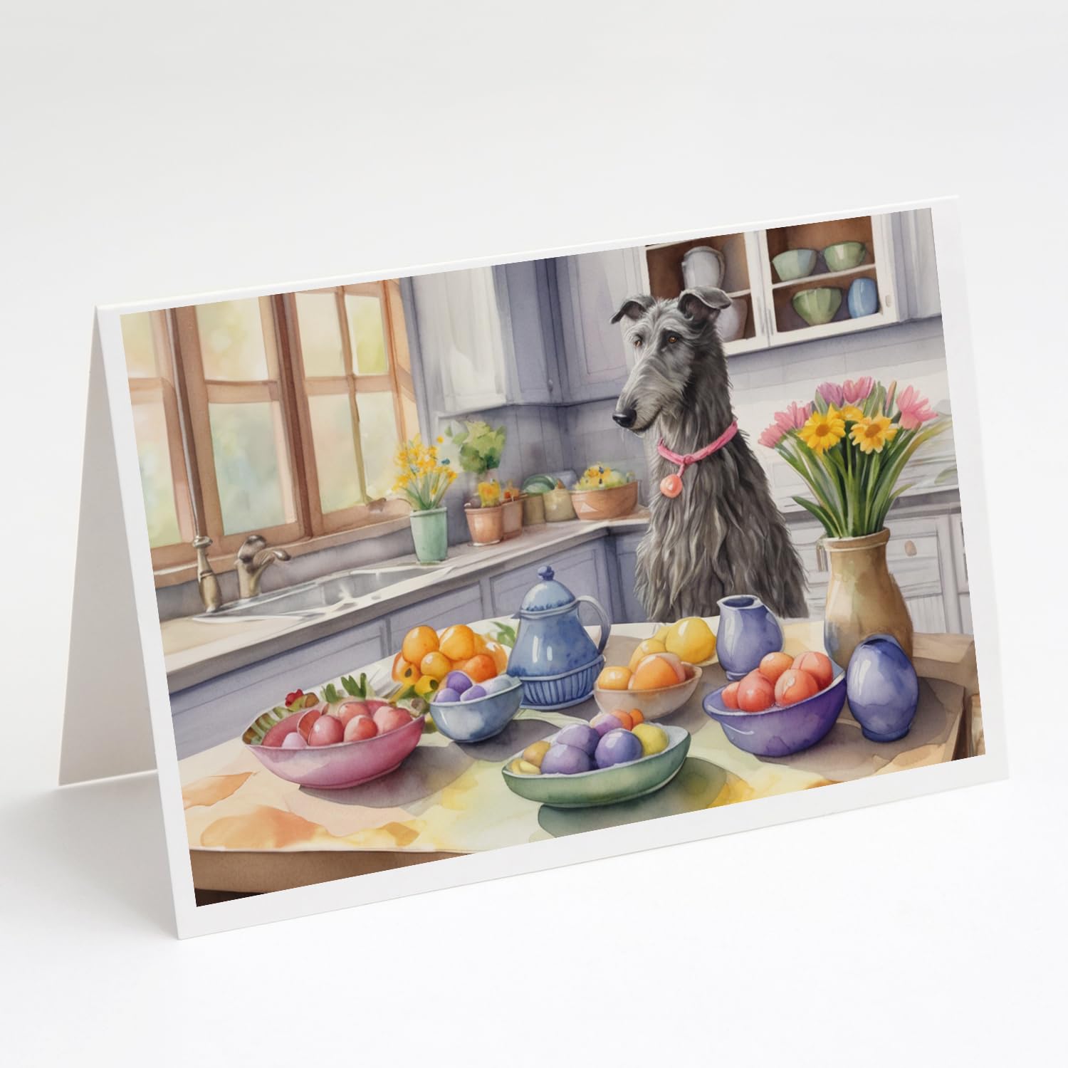Caroline's Treasures DAC6894GCA7P Decorating Easter Scottish Deerhound Greeting Cards Pack of 8 Blank Cards with Envelopes Whimsical A7 Size 5x7 Blank Note Cards