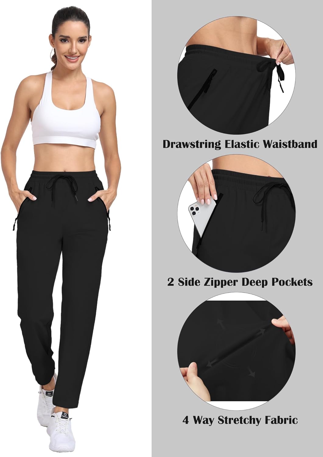 Womens Hiking Pants Lightweight Quick Dry Joggers with Zipper Pockets Water Resistant Travel Outdoor HH23019W - Image 4