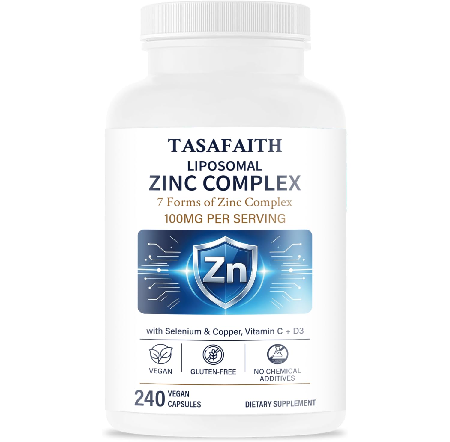 7-Form Zinc Supplement 100mg, Highly Absorbable, 240 Capsules