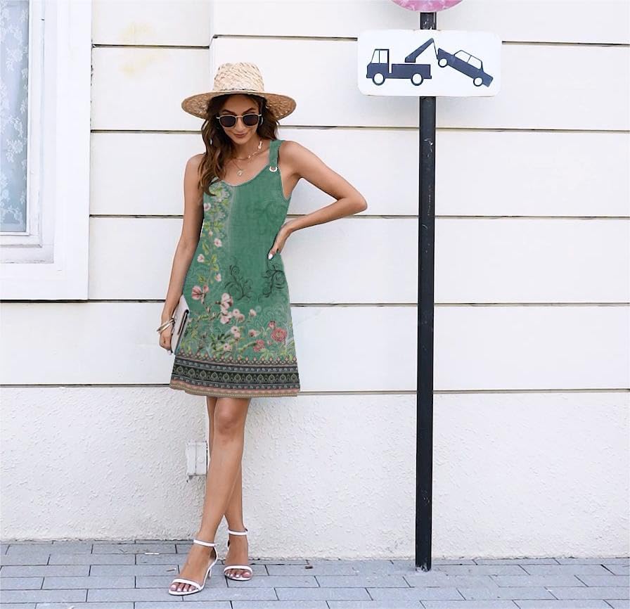 Vintage Floral Printed Summer A-Line Elegant Dresses Womens Beach Sundress Ladies Casual Boho Tank Dress - Image 2
