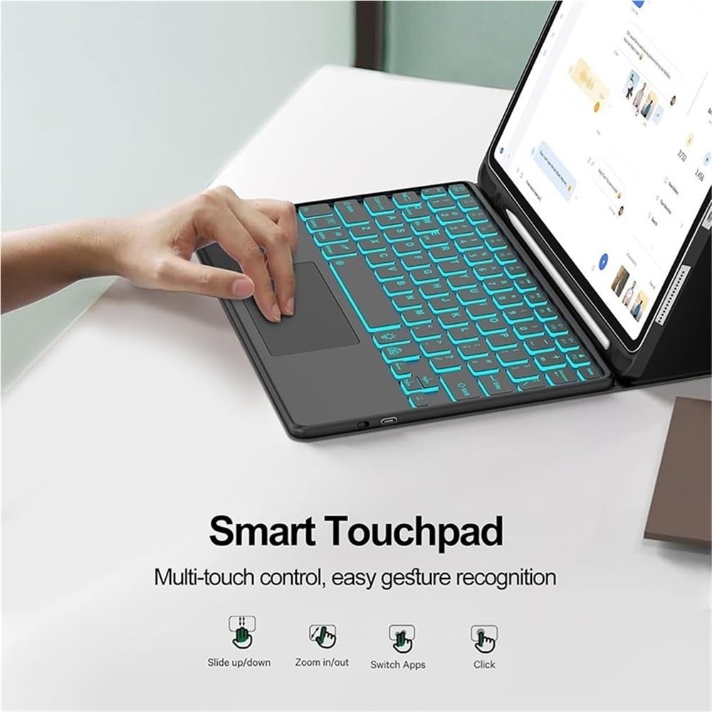 XYAL Covers e Custodie, Tastiera Touch retroilluminata, Custodia in Pelle PU+TPU Compatibile con iPad 10.2 Pollici 7/8/9a Generazione(Red+Keyboard)