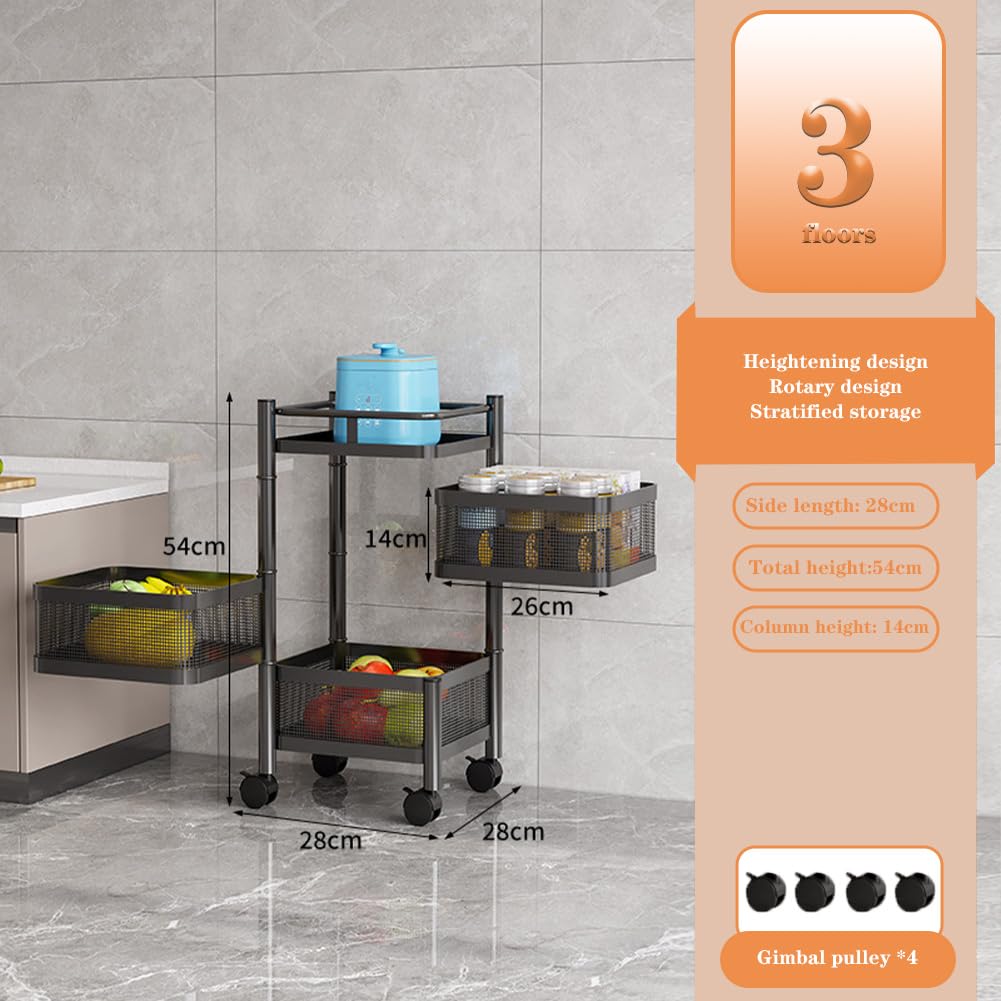 Estantería de almacenamiento giratoria para cocina, 3/4/5 niveles, cestas de almacenamiento para frutas y verduras, cesta extraíble, estantería de cocina multicapa con ruedas giratorias de
