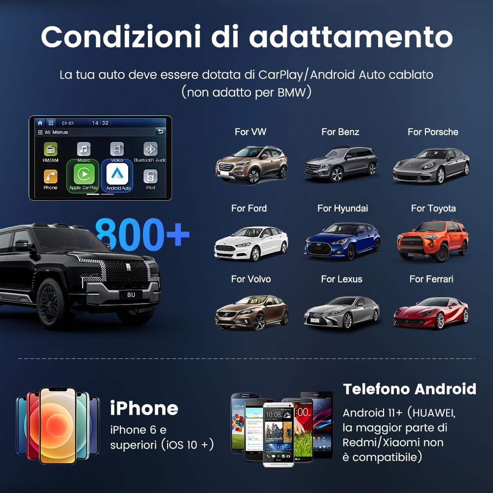 CarlinKit AIBOX-Lite 3in1 Adapter, supporta il sistema Android/CarPlay senza fili e Android Auto senza fili, portando la visualizzazione di video come Youtube, Netflix