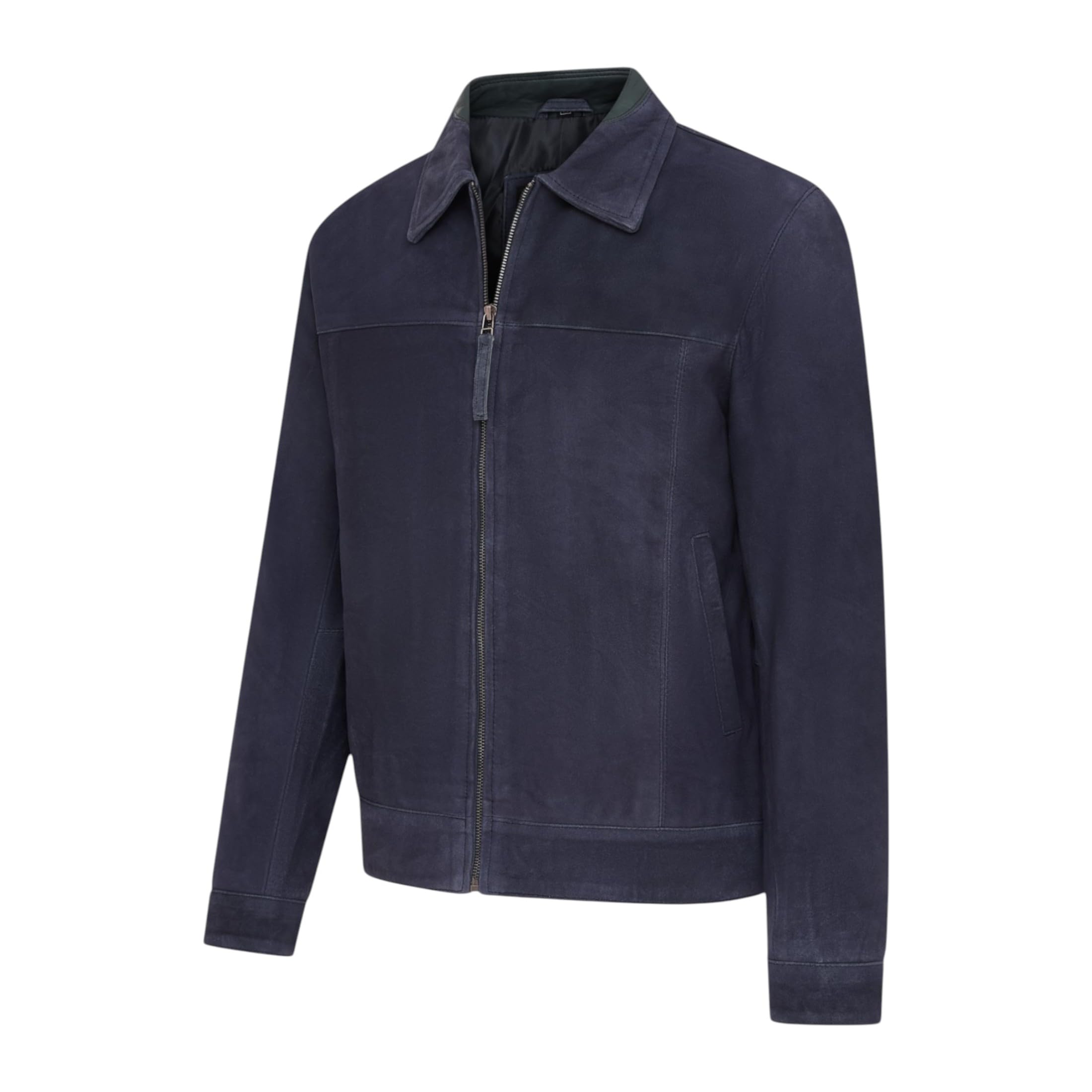 Infinity Leather Chaqueta Harrington de cuero de cabra auténtico estilo motero, color azul marino retro, para hombre.