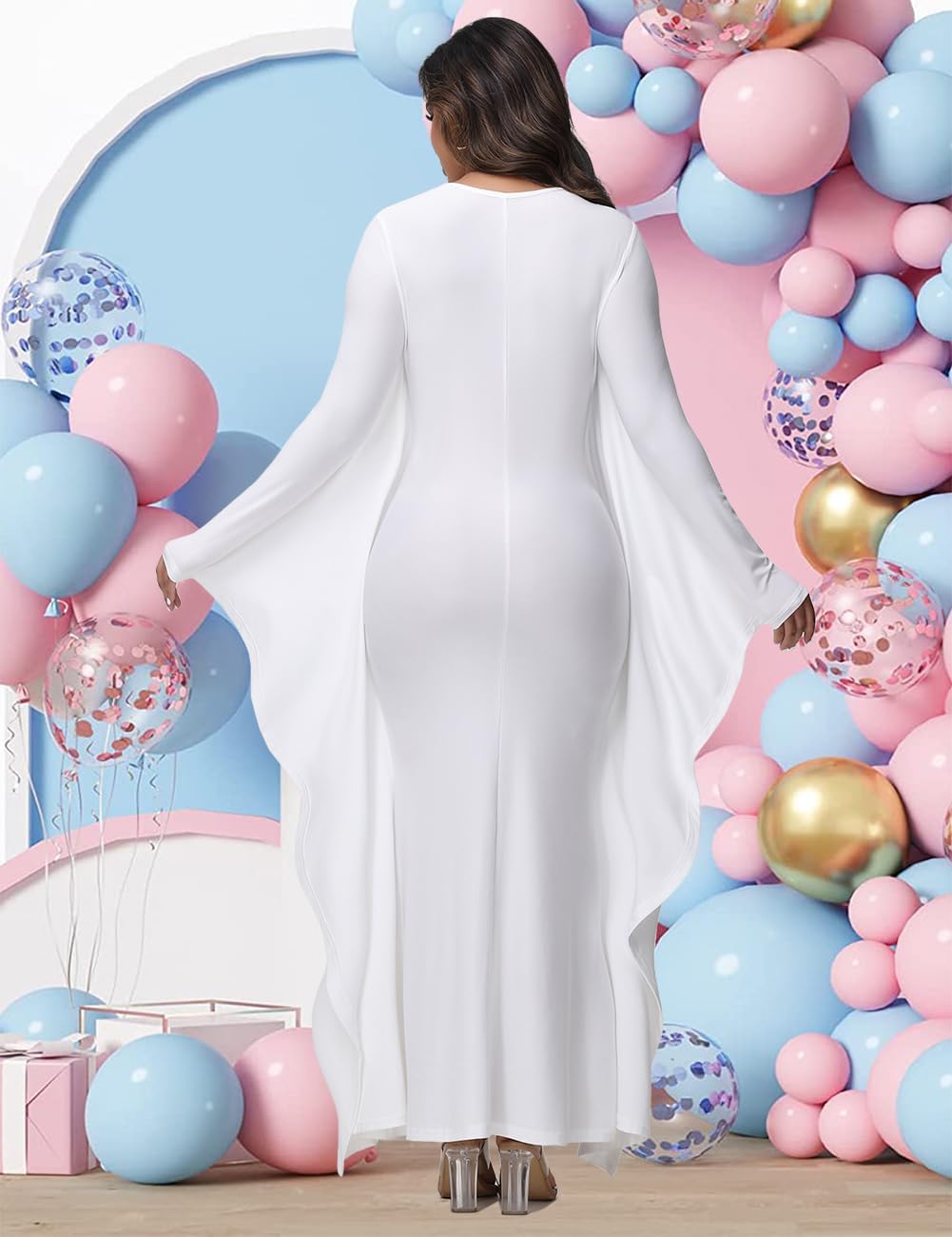 JustVH Women's Maternity Batwing Sleeves Pregnancy Baby Shower Maxi Photography Dress for Photoshoot